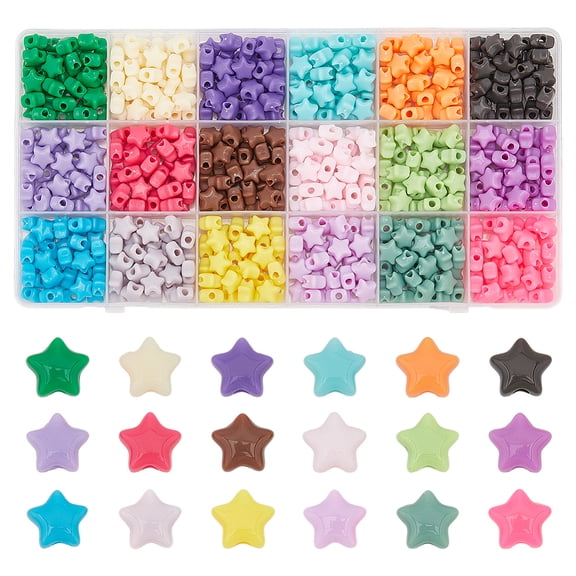 720Pcs Acrylic Star Beads 18 Colors Opaque Spacer Beads Colorful Five-Pointed Star Loose Bead Bulk 9x9.5x5.5mm