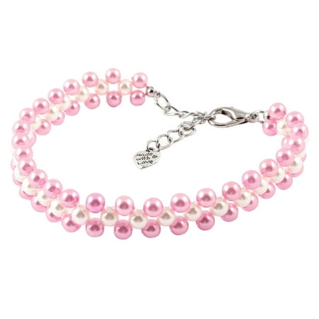 Pet Chihuahua - Unique Bargains Three Rows Round Beads Linked Pet Dog Chihuahua Collar Necklace Pink White M