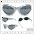 thumbnail image 2 of Womens Trendy 90s Oval Wrap Around Sport Plastic Fashion Sunglasses Silver - Silver Mirror, 2 of 8