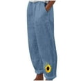 thumbnail image 2 of Wycnly on Sale Pants for Women Trousers for Women Vintage Cotton Linen Plus Size Loose Straight Leg Pants Fashion Sunflower Print Elastic Waist Long Pants with Pockets, 2 of 4