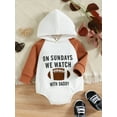 thumbnail image 2 of Seyurigaoka Newborn Baby Girls Fall Hooded Romper Tops Long Sleeve Football Letter Print Raglan Bodysuit for 0-18M Toddler Kids, 2 of 9