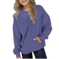 thumbnail image 2 of MKOSPLRT Kids Oversized Sweatshirts Long Sleeve Drop Shoulder Pullover Tops Crew Neck Solid Sweat Shirts Fall Clothes with Pocket 2-12Y, 2 of 7