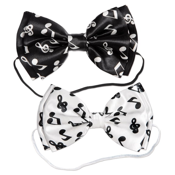 Beistle Club Pack of 12 Black and White Musical Notes Designed Bow Ties Costume Accessories - One