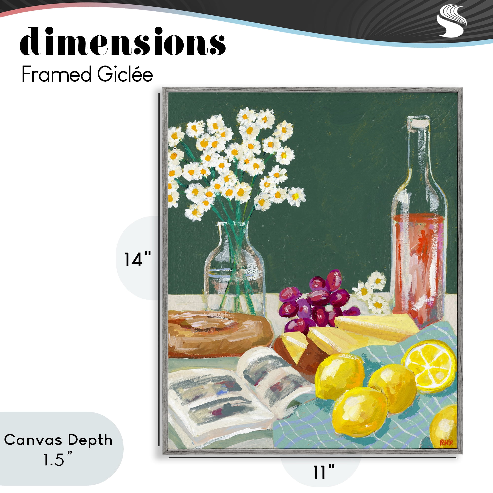 Stupell Industries Cheese, Wine and Lemon Still Life Gray Framed Giclee Art, design by Rachael Reese
