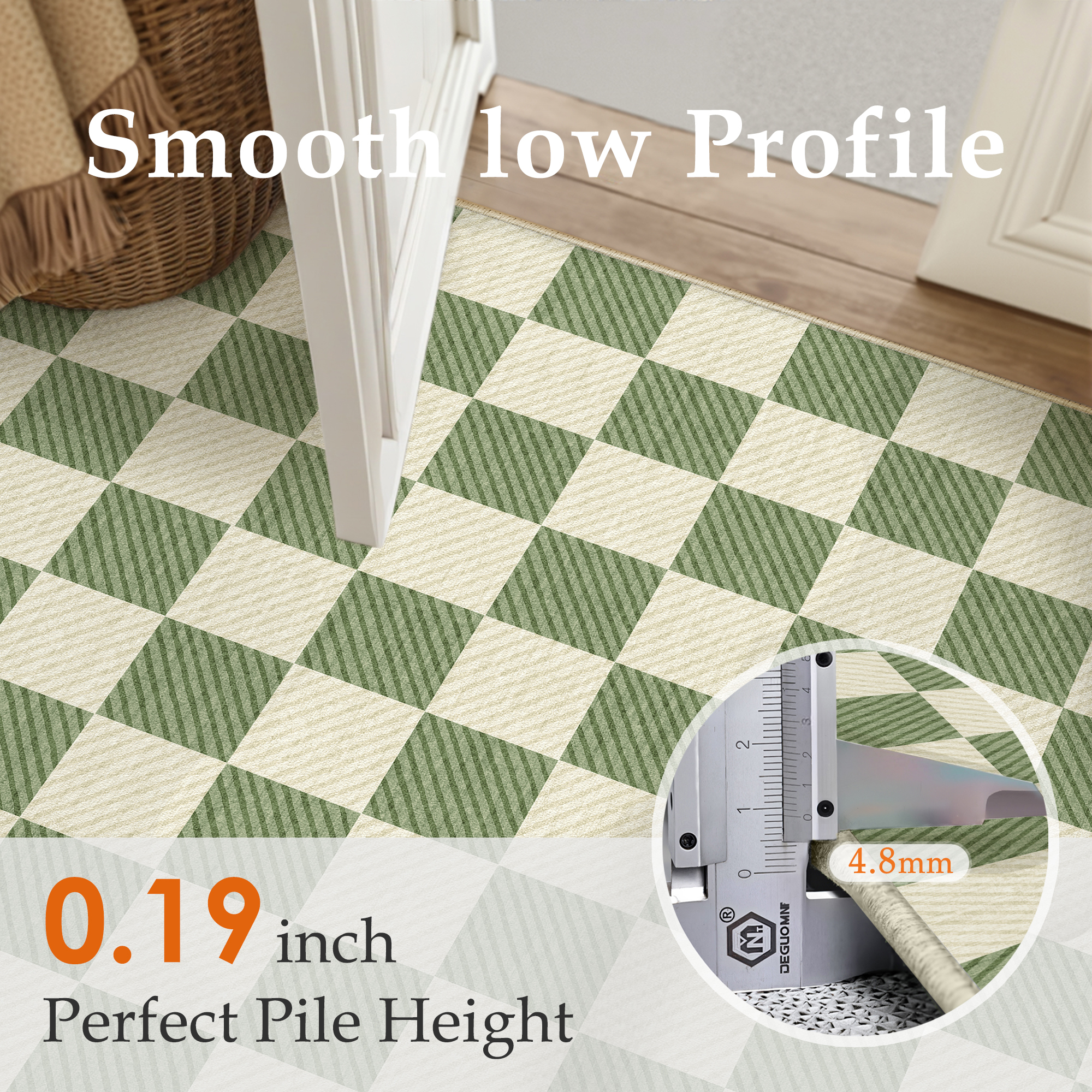 WIPONKEN 2'x3' Small Area Rug for Entryway Laundry Bathroom Bedroom Entrance Kitchen Dorm Checkered Rugs Non-Slip Washable Green Geometric Modern Contemporary Carpet Soft Indoor Door Mat