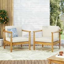 Arimo Acacia Wood Outdoor Club Chair with Cushion, Set of 2, Teak and Cream