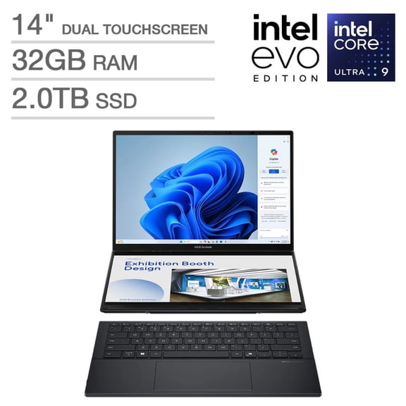 Restored ASUS Zenbook DUO 14" OLED Touch Intel Ultra 9 285H 2.9 GHz 32GB RAM 2TB SSD Intel Arc Windows 11 Home 2-in-1 Laptop, Black - UX8406CA-IS99T (Refurbished)