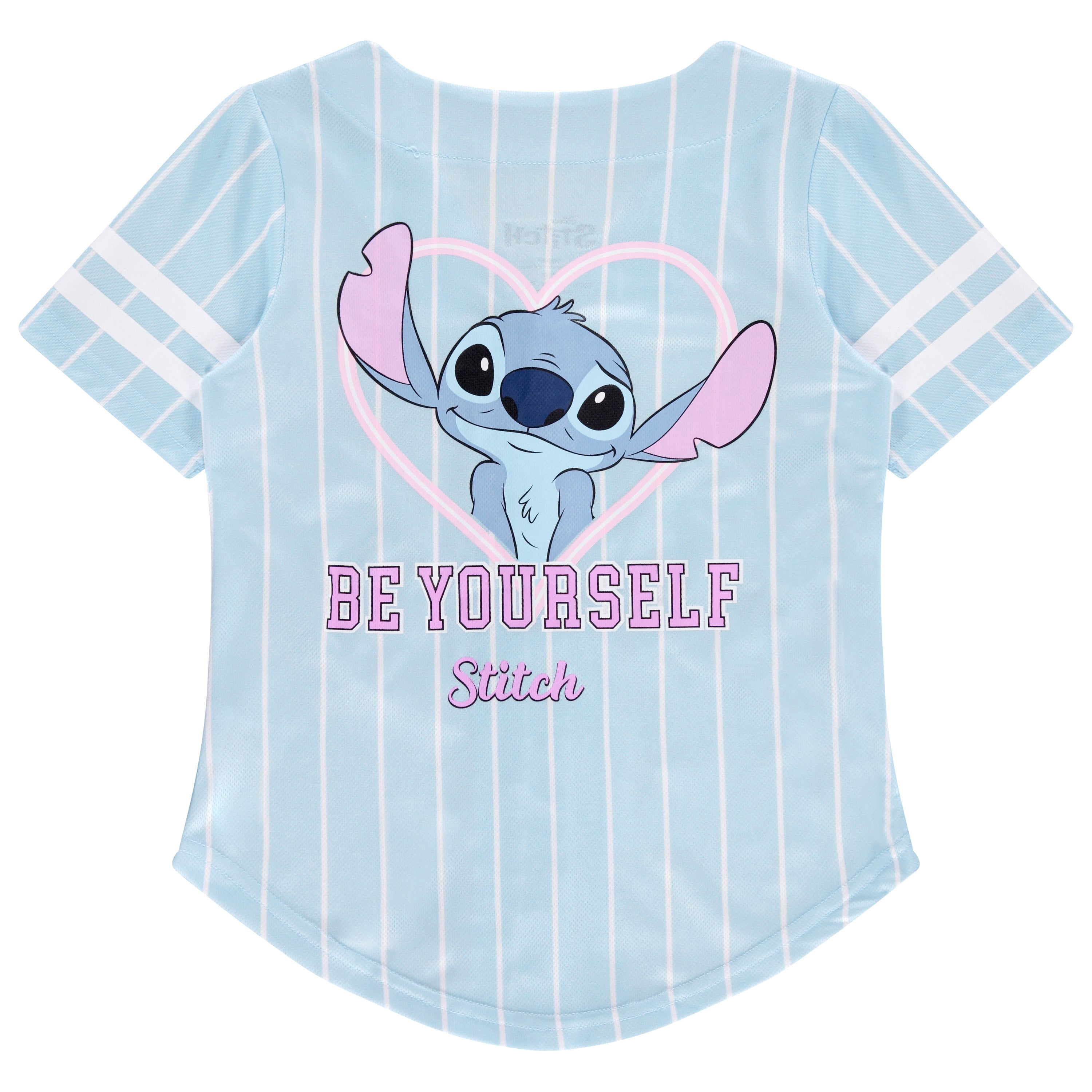 Disney Lilo & Stitch Girls Baseball Jersey Shirt Button Down Kids Tee Stitch Angel Sizes 4-16 Mint/White