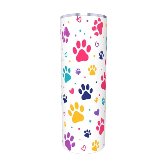 20oz Colorful Paw Print Tumbler with Handle and Straw Pet Lover Hearts Stainless Steel Insulated Travel Coffee Cup Gift with Straw
