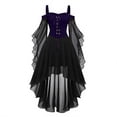thumbnail image 4 of Xijirk Womens Gothic Renaissance Costume Off Shoulder Lace Up Flare Mesh Sleeve High Low Tulle Dress for Halloween Cosplay Party Role Play,Purple,XXL, 4 of 5