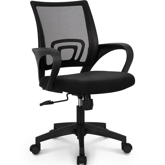 Ergonomic Mesh Office Desk Chair, Mid Back Lumbar Support Cushioned Seat, Adjustable Height Swivel Rolling Gaming Task Chair for Home, Black Mesh