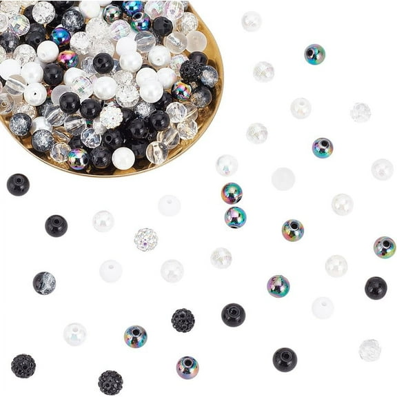 300Pcs 8-9mm Round Faceted Glass Beads Strand for Jewelry Making 15 Styles Loose Spacer Beads Wholesale for Bracelets Earring Necklace DIY Craft Making Decoration Black Black