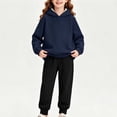 thumbnail image 6 of Girls Sweatsuits 2 Piece Fall Winter Cotton Fleece Warm Outfits 1-15Y Pullover Hoodie and Jogger Pants Set (5-6 Years, Navy&Black), 6 of 7
