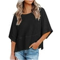 thumbnail image 2 of Ichuanyi Womens Crew Neck Tops Solid Five-point Flared Sleeves T-Shirt Dressy Casual Blouses Summer Loose Fit Tunic Top Shirt, 2 of 7