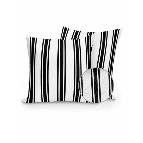 Outdoor Pillows Waterproof, Black Striped Throw Pillows with Inserts Included, Farmhouse Vertical Stripes Indoor Outdoor Decorative Lumbar Pillow for Bed/Couch/Patio 16"x16", 2Pcs