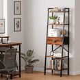 thumbnail image 2 of Furologee 5 Tier Ladder Shelf, Narrow Ladder Bookcase with Drawer, Storage Shelves Organizer for Bedroom, Living Room, Bathroom, Home Office, Rustic Brown, 2 of 8