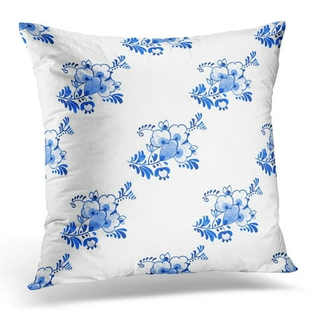 Antique Dutch Delft - ARHOME Antique Delft Blue Style Watercolour Traditional Dutch Floral with Flowers and Buds Cobalt on White Pillow Case Pillow Cover 18x18 inch