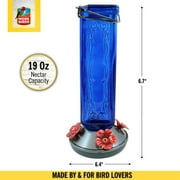 More Birds Kristina Blue Glass Hummingbird Feeder, 19 oz Capacity