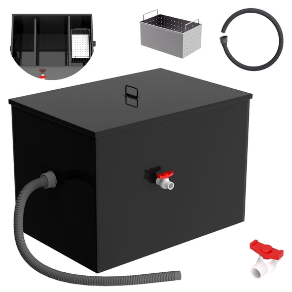40 lb Under Sink Grease Trap, Durable Structure, Threaded Fitting, Commercial Kitchen Grease Trap, Oil Fat Trap for Kitchen, built for Home, Restaurant, Plant