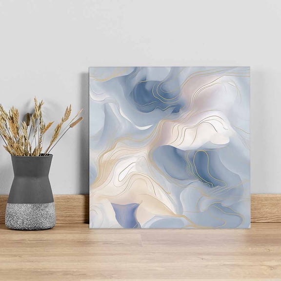 Blue Ombre Wall Art Painting on Canvas, Modern Geometric Yellow Lines Abstract Art Canvas Art Home Prints Wall Art Framed Modern Artwork for Living Room Bedroom Wall Decor 16x16in