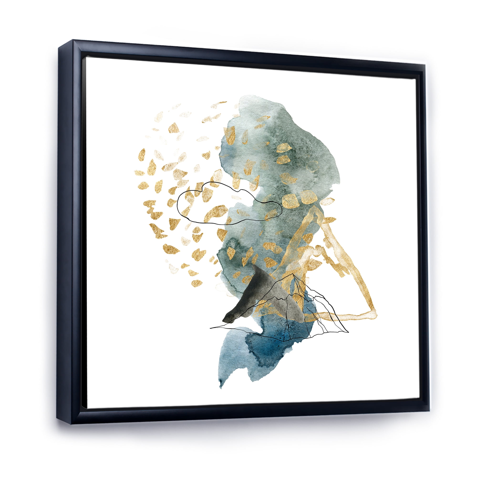 Designart 'Gold Strokes and Landscape of Dark Blue Mountains I' Modern Framed Canvas Wall Art Print