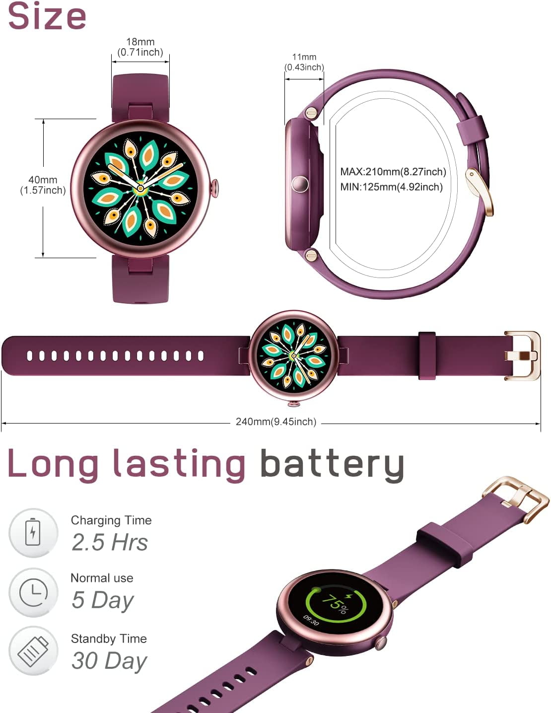 Free Shipping! Smart Watch for Women Waterproof Purple