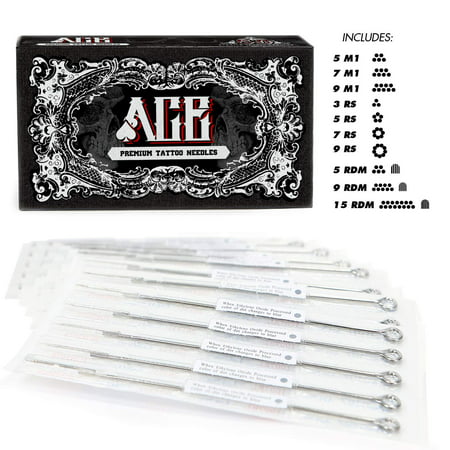 ACE Needles 50 Mixed Assorted Tattoo Needles 10 Sizes - Round Shader 3 5 7 9 11 15 RS (Best Quality Tattoo Needles)