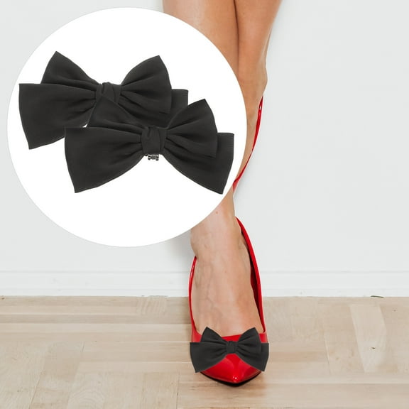 FRCOLOR 1 Pair Black Bow Shoe Clips for Women Decorative Fabric Shoe Jewelry Wedding