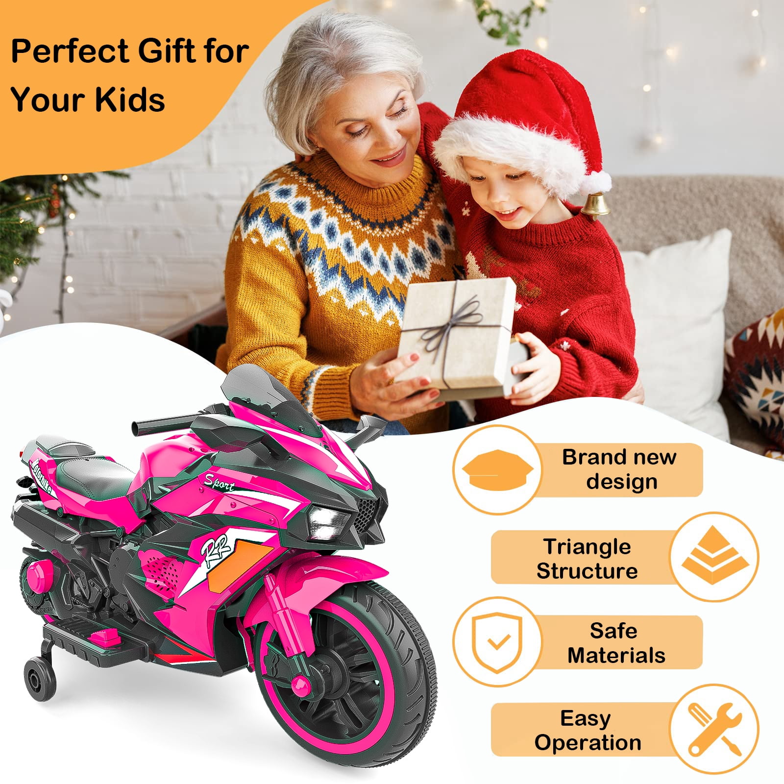 Techvida Electric Motorcycle for Kids,12V Battery Powered 2 Wheels Motorcycle Toy with Bluetooth, Music, Light