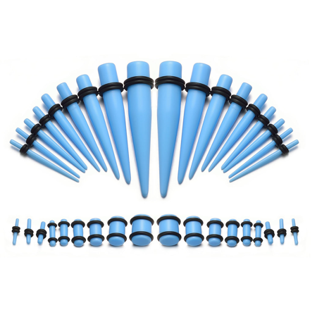 Vogem 36Pcs Sky Blue Ear Stretching Kit 14G-00G/1.6mm-10mm Ear Gauges Expander Set Acrylic Tapers and Plugs Body Piercing Jewelry Set For Women and Men