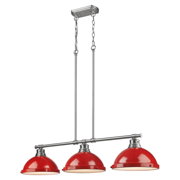 Golden Lighting Duncan - Three Light Linear Pendant, Shade Options: Red