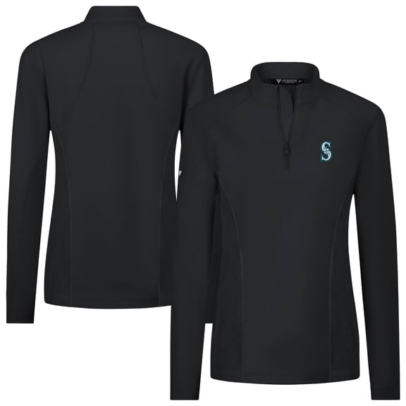 Women's Levelwear Black Seattle Mariners Upright Insignia 2.0 Quarter-Zip Tri-Blend Top