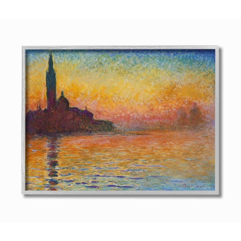 Stupell Industries City Silhouette Rainbow Landscape Monet Classic Painting Gray Framed Art Print Wall Art, 11x14, by Claude Monet