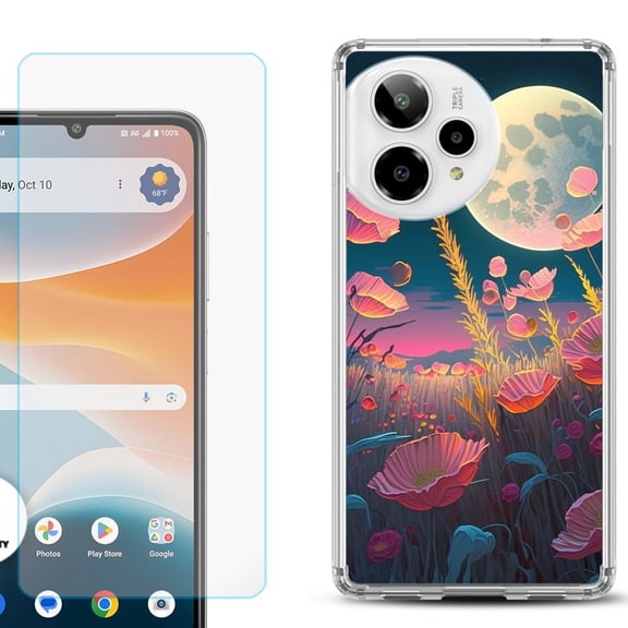 Phone Case for Cricket Icon Pro 2026, with Screen Protector, by OneToughShield - Moon Poppies