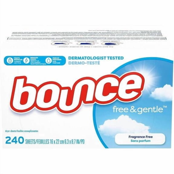 (4 pack) Bounce Dryer Sheets, Free & Gentle, Unscented, 240 Count
