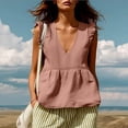 thumbnail image 5 of TGSLY Women's Linen Deep V-Neck Tank Tops Dressy Casual Ruffle Detail Solid Color Sleeveless Vest Lightweight Soft Elastic Waist Tshirts L, 5 of 7