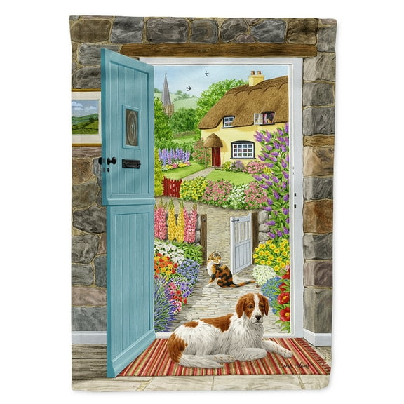 Carolines Treasures ASA2144CHF Welsh Springer Spaniel at the cottage door Flag Canvas House Size  Large multicolor