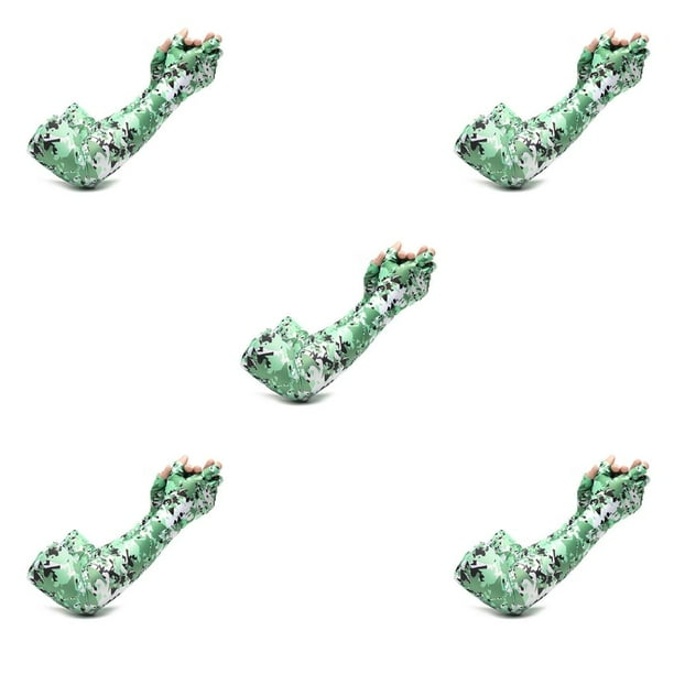 Greeniant 1 par de fundas de refrigeración antideslizantes de silicona para sombra de sol, deportes, correr, pescar, funda para brazo, hombres, Camuflaje Verde Tipo 2 5piezas