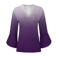 thumbnail image 6 of UAMVSH Women's Work Tops Gradient Printed Dressy Blouses Casual Ruffle 3/4 Sleeve V Neck Tunic Tees Ladies Trendy Business Outfits(Medium,Purple), 6 of 6