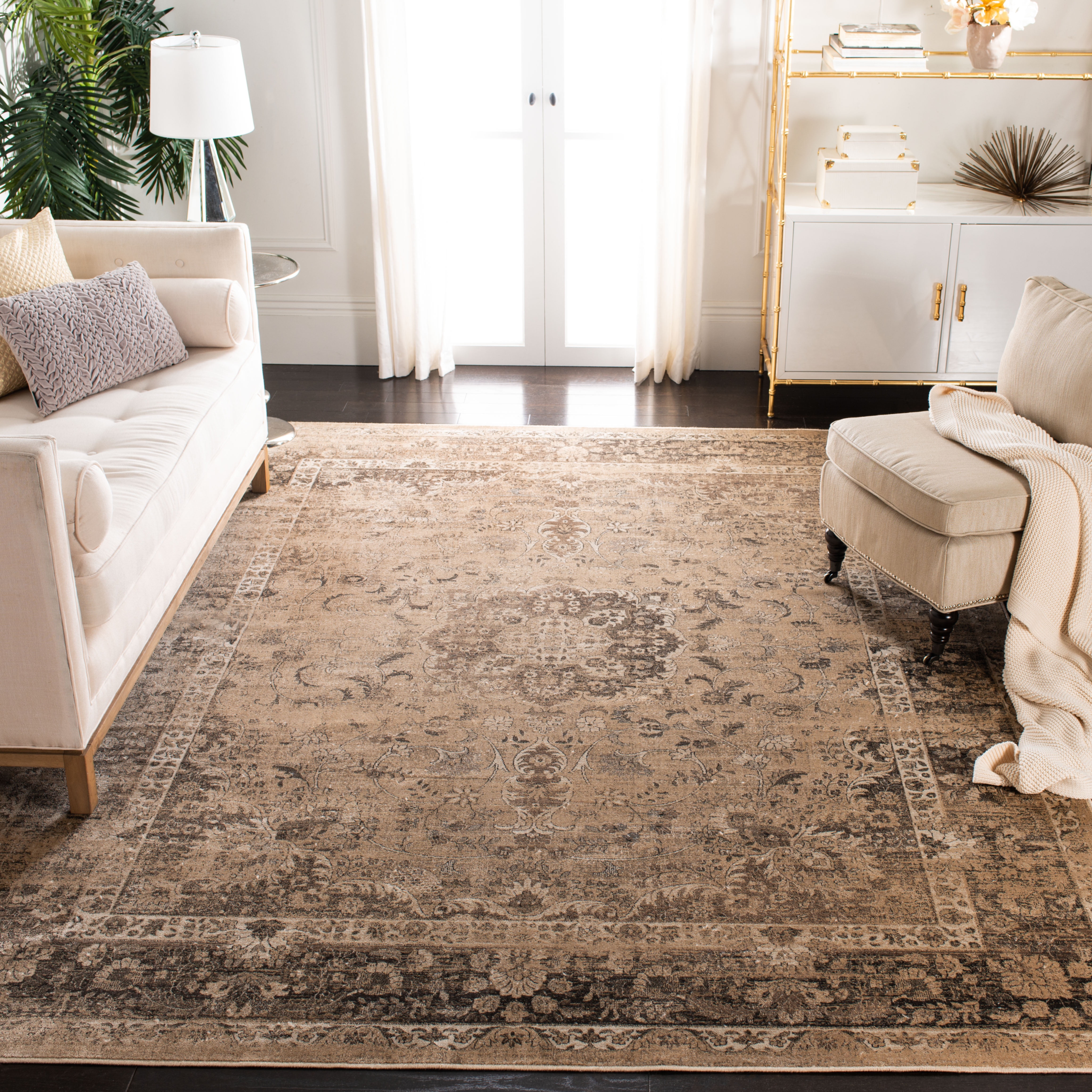 SAFAVIEH Vintage Hartley Bordered Area Rug, Warm Beige, 10' x 14'