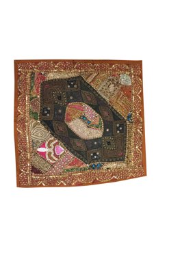 Mogul Decorative Cushion Case Patchwork Embroidered Sequin Beaded Cotton Pillow Cover