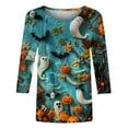 thumbnail image 4 of VKOYWKM 3/4 Sleeve T Shirts for Women Halloween Ghost Pumpkin Bat Graphic T Shirt Crew Neck Halloween Party Tops Funny Spooky Print Tees, 4 of 4
