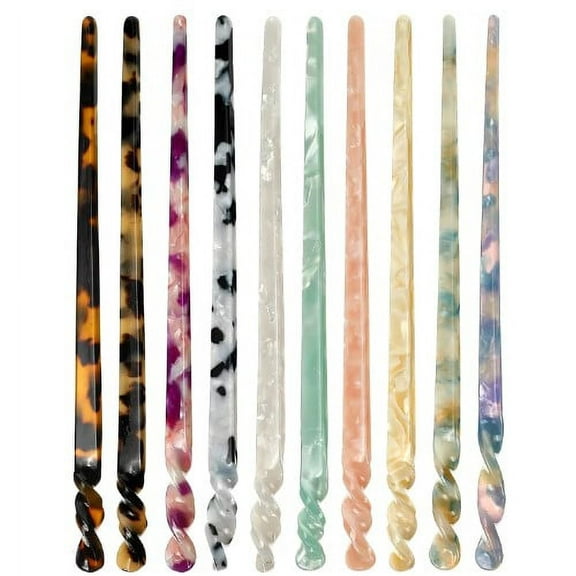 Casewin 10Pcs Acetate Hair Sticks, Tortoise Shell Hairpin Chopsticks, Hair Accessories Hair Pins Chinese Retro Hairpins Disk Hair