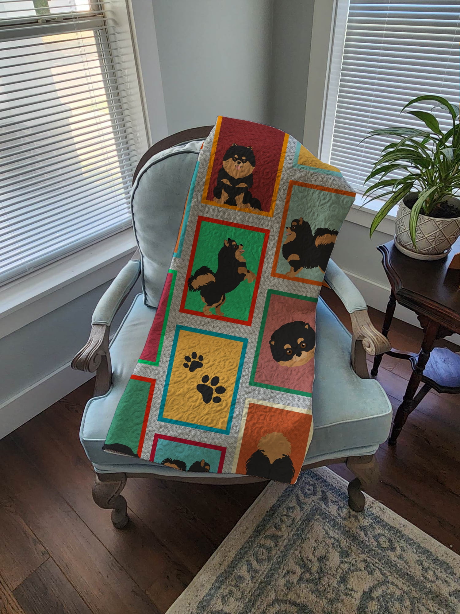 Lots of Black and Tan Pomeranian Quilted Blanket 50x60 50 in x 60 in