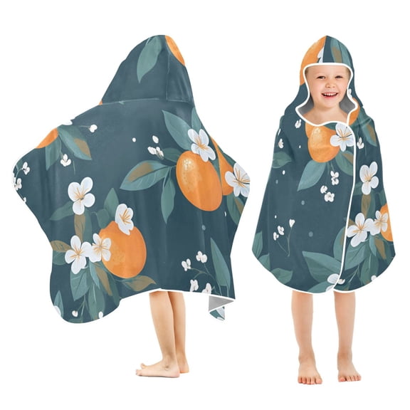 Yayeee Kids Hooded Towels Toddler Soft Absorbent Beach Bathing Wrap 50" x 23.5", Blue Oranges