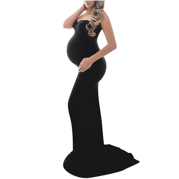 asdoklhq Maternity Dresses for WomenWomen Pregnants Photography Props Sleeveless Mop The Floor Maternity Solid Dress