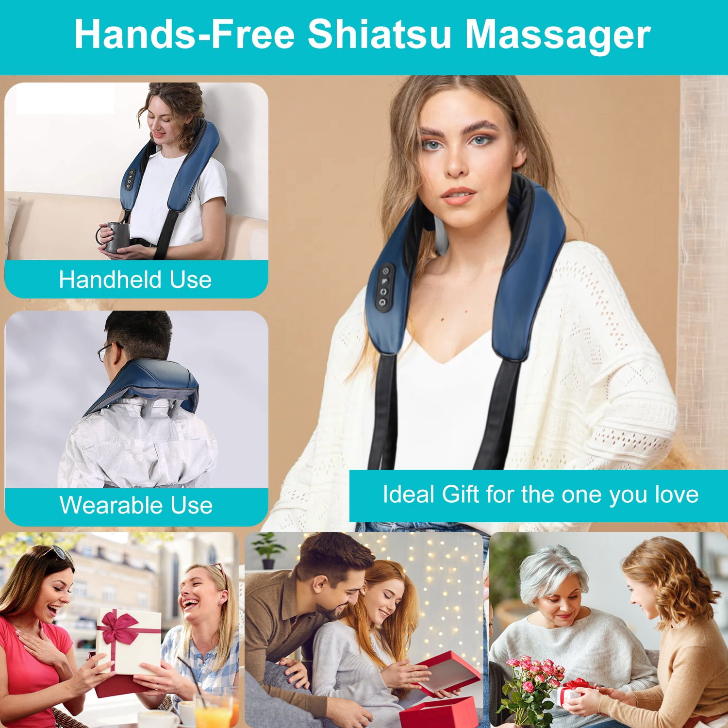 Electric Neck Massager TeqHome Shoulder Back Massager with Infrared Light Heating with 3 Massage Modes Speeds Shiatsu Massage Pillow for Neck Back Shoulder Foot Leg Muscle
