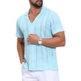 thumbnail image 5 of INSPIRE CHIC Men's Hollow Knitted Shirt Short Sleeve Button Down Striped Shirts M Blue, 5 of 6