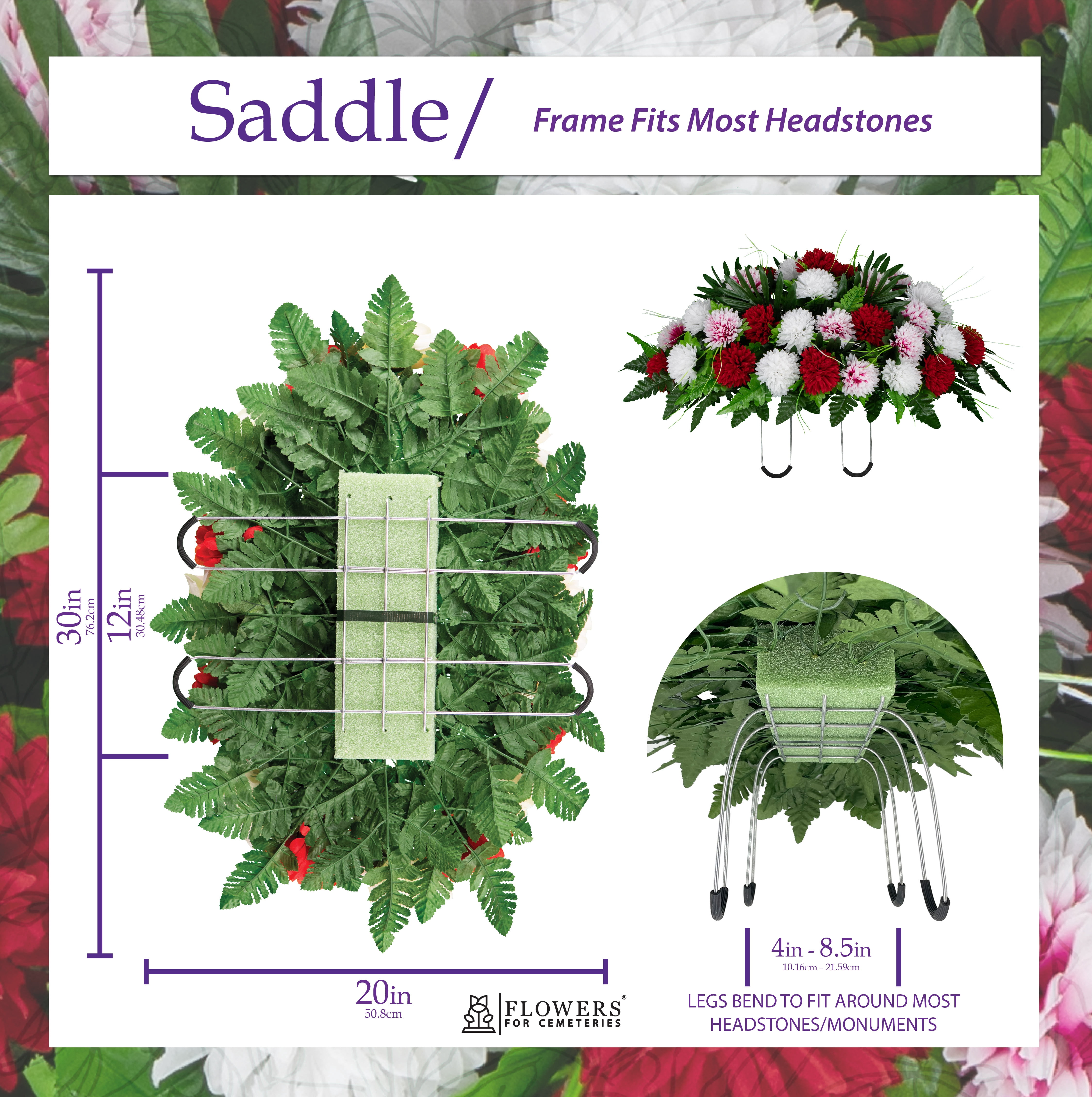 Sympathy Silks Artificial Cemetery Flowers - Red and White Mums - Saddle for Headstone