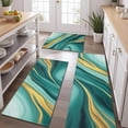 thumbnail image 2 of Teal and Gold Marble Flow Lines Pattern Kitchen Rugs Sets Of 3,Kitchen Runner Rugs Non Skid Washable,Decorative Kitchen Floor Mats for Kitchen,Sink,Laundry,17"x30"+ 17"x47" + 17"x59", 2 of 6
